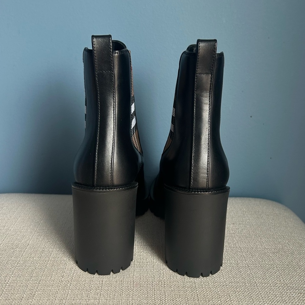 Burberry Check Panel Black Leather Ankle Boots - Picture 6 of 11